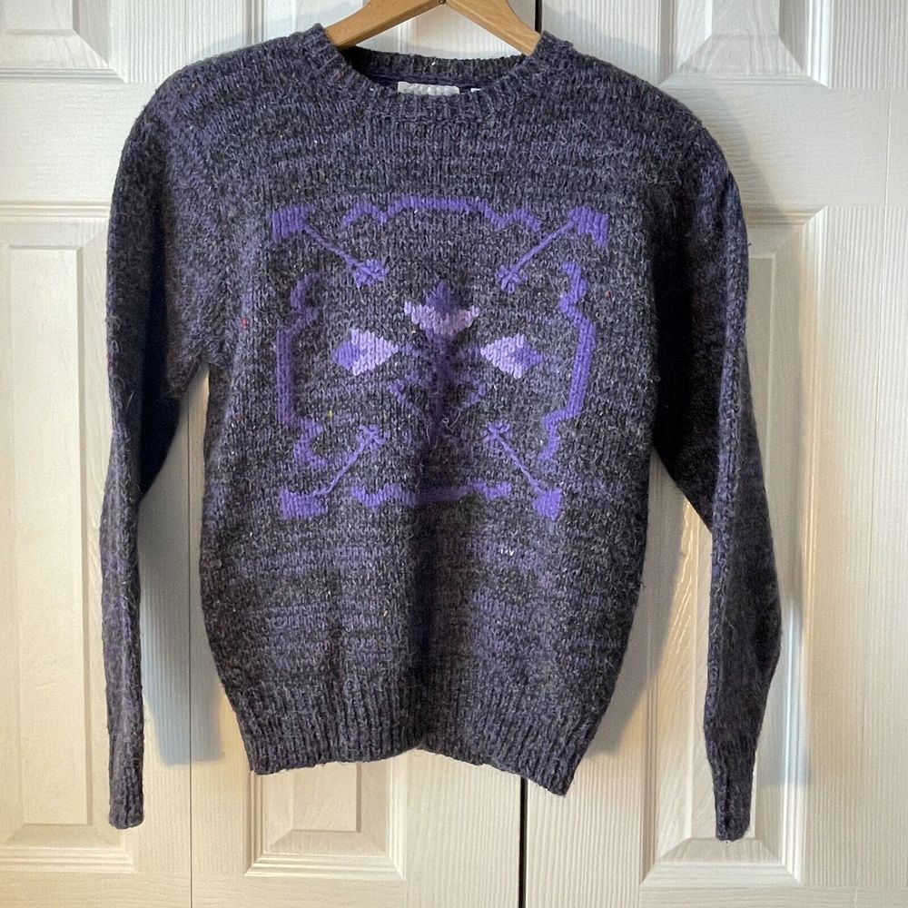 VTG women's Country Suburban Wool Blend Purple Sweater With Shoulder Pads Sz M‎